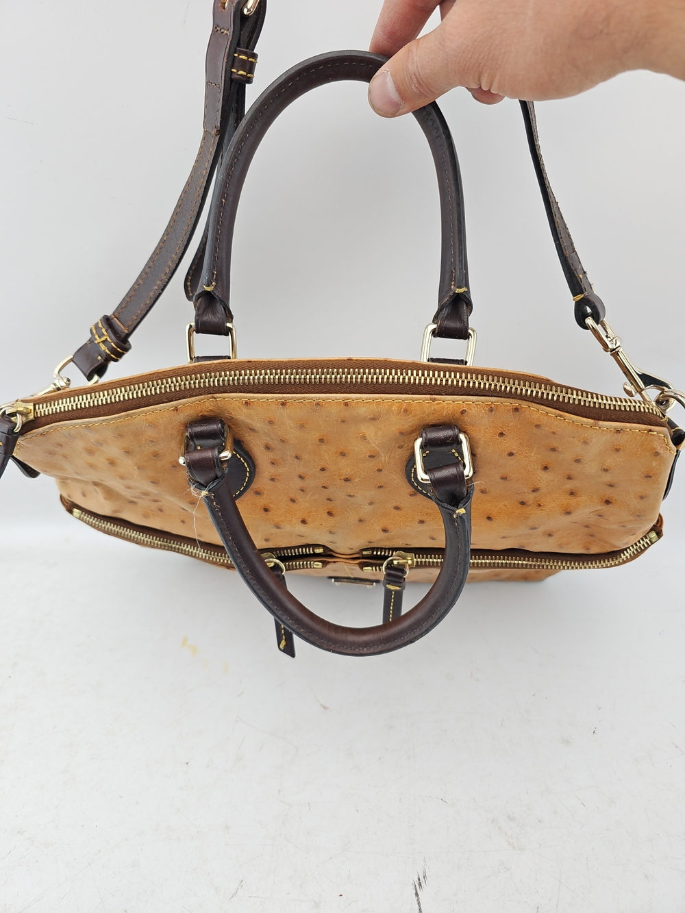Dooney & Bourke Tan Ostrich-Embossed Leather Shoulder Bag with Wallets - Picture 13 of 13
